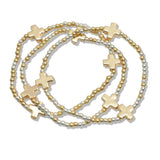 107586, CROSS ACCENT BALL BEADED MULTI LAYERED STRETCH BRACELET