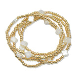 107588, FRESHWATER PEARL CLOVER ACCENT BALL BEADED MULTI LAYERED STRETCH BRACELET