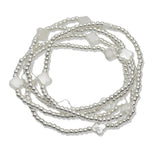 107588, FRESHWATER PEARL CLOVER ACCENT BALL BEADED MULTI LAYERED STRETCH BRACELET