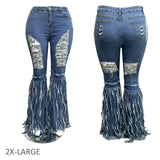 107912, DISTRESSED BELL BOTTOM RIPPED FLARE JEAN ELASTIC WAIST DENIM PANT
