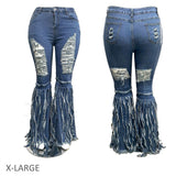 107912, DISTRESSED BELL BOTTOM RIPPED FLARE JEAN ELASTIC WAIST DENIM PANT