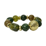 Chunky Wood Resin Beaded Stretch Bracelet – Gold/Green · BR-2171GGN DSC8152