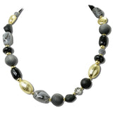 Chunky Mixed Bead Statement Necklace – Gold/Black · J4001GBK DSC8171