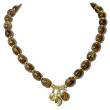 Gold Nugget Charm Beaded Necklace – Gold/Brown · J3995BRN DSC8175