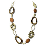 Long Leopard Printed Link And Wood Bead Necklace – Gold/Leopard · J4054G DSC8176