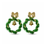Water Resistant Christmas Wreath Bell Earrings – Gold/Green · ER10421GRN_TP _DSC8298