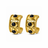 24K Gold Tone Hammered Wide Hoop Earrings With Domed Accents – 24K Gold Tone/Black · ER10522BK24K_TP _DSC8306