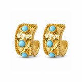 24K Gold Tone Hammered Wide Hoop Earrings With Domed Accents – 24K Gold Tone/Turquoise · ER10522TQ24K_TP _DSC8307