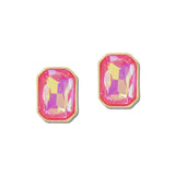 Emerald Cut Rhinestone Stud Earrings – Gold/Neon Pink · VER6928NPK_VOP _DSC8425