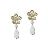 Flower Rhinestone Teardrop Earrings – Gold/White · EW20310WHT_WT _DSC8458