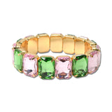 Emerald Cut Rhinestone Stretch Bracelet – Gold/Pink Green · MBR5793PKGRMU_PK _DSC8652