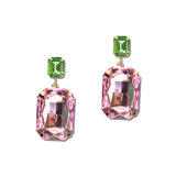 Rectangle Rhinestone Drop Earrings – Gold/Pink Green · MER5639PKGRMU_PK _DSC8659