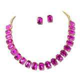 Emerald Cut Rhinestone Collar Necklace Set – Gold/Fuchsia · MNE8899GDFU_PK _DSC8709