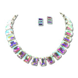 Emerald Cut Crystal Statement Collar Necklace And Earring Set – Silver/AB · MNE8433RHAB _DSC8722