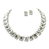 Emerald Cut Crystal Statement Collar Necklace And Earring Set – Silver/Clear · MNE8433RHCRY _DSC8723