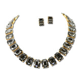 Emerald Cut Crystal Statement Collar Necklace And Earring Set – Gold/Black Diamond · MNE8433GDBKD _DSC8729