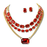 3 Piece Layered Emerald Cut Rhinestone Necklace Set – Gold/Red · MNE8855GDRE_PK _DSC8733