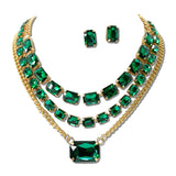 3 Piece Layered Emerald Cut Rhinestone Necklace Set – Gold/Green · MNE8855GDGR_PK _DSC8736