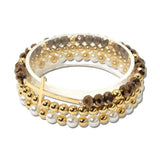 Cross Multi Strand Beaded Stretch Bracelet Set – Gold/Brown · BD10200BRW-CRM _DSC8763