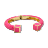 Enamel Cube Hinged Bangle Bracelet – Gold/Fuchsia · BG5602-FU_IM _DSC8824