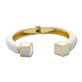 Enamel Cube Hinged Bangle Bracelet – Gold/White · BG5602-WH_IM _DSC8825