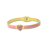 Stainless Steel Heart Enamel Pave Rhinestone Hinged Bangle Bracelet – Gold/Pink · BS952-GDPK_IM _DSC8866
