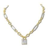 14K Gold Plated Pave CZ Padlock Charm Necklace – Two Tone · NK4860-2T_IM _DSC8950