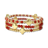 Multi Layered Clover Bead Stretch Bracelet Set – Gold/Red · CB2383RED_MUS _DSC8974