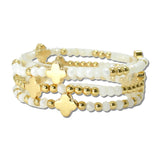 Multi Layered Clover Bead Stretch Bracelet Set – Gold/White · CB2383WHT_MUS _DSC8980