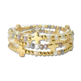 Cross Station Beaded Stretch Bracelet Set – Gold/Multi 7 · CB2382MLT7_MUS _DSC8981