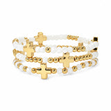 114483, MULTI LAYERED CROSS STATION BEADED STRETCH BRACELET SET