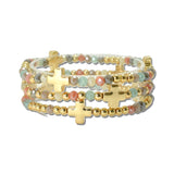 Cross Station Beaded Stretch Bracelet Set – Gold/Multi 19 · CB2382MLT19_MUS _DSC8984