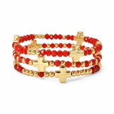 114483, MULTI LAYERED CROSS STATION BEADED STRETCH BRACELET SET