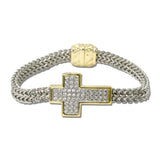 14K Gold Pave CZ Cross Mesh Magnetic Bracelet – Two Tone/Clear · 2224B_MX _DSC9019