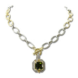 114519, 14K GOLD PLATED CZ HALO DETACHABLE PENDANT TOGGLE CHAIN NECKLACE