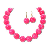 Marbled Gumball Bead Necklace Set – Gold/Fuchsia · MNE8829FU _DSC9187