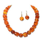 Chunky Resin Cube Round Bead Necklace – Gold/Brown · MNE8854BR _DSC9188