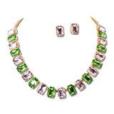 Sorority Emerald Cut Rhinestone Collar Necklace Set – Gold/Pink Green · MNE8899PKGRMU _DSC9193