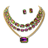 3 Piece Layered Emerald Cut Rhinestone Necklace Set – Gold/Volcano · MNE8855GDVOL _DSC9197