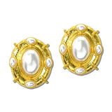 24K Gold Tone Oval Cabochon Statement Dome Earrings – 24K Gold Tone/Pearl · ER10521PL24K_TP _DSC9208
