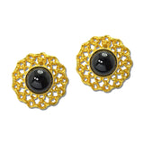 24K Gold Tone Cabochon Stone Openwork Lace Stud Earrings – 24K Gold Tone/Black · ER10557BK24K_TP _DSC9211