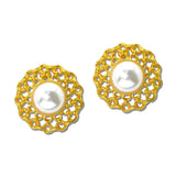 24K Gold Tone Cabochon Stone Openwork Lace Stud Earrings – 24K Gold Tone/Pearl · ER10557PL24K_TP _DSC9212