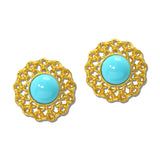 24K Gold Tone Cabochon Stone Openwork Lace Stud Earrings – 24K Gold Tone/Turquoise · ER10557TQ24K_TP _DSC9213