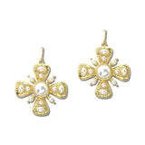 Pearl Maltese Cross Statement Earrings – Worn Gold/Pearl · ER10100VG_TP _DSC9217