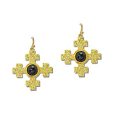 24K Gold Tone Textured Cross Cabochon Earrings – 24K Gold Tone/Black · ER10526BK24K_TP _DSC9219