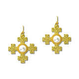 24K Gold Tone Textured Cross Cabochon Earrings – 24K Gold Tone/Pearl · ER10526PL24K_TP _DSC9220