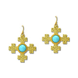 24K Gold Tone Textured Cross Cabochon Earrings – 24K Gold Tone/Turquoise · ER10526TQ24K_TP _DSC9221