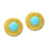 24K Gold Tone Round Dome Stone Button Earrings – 24K Gold Tone/Turquoise · ER10525TQ24K_TP _DSC9222