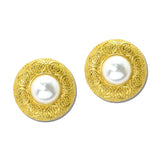 24K Gold Tone Round Dome Stone Button Earrings – 24K Gold Tone/Pearl · ER10525PL24K_TP _DSC9223