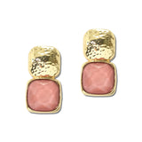 Water Resistant Hammered Metallic And Faceted Cushion Gem Drop Earrings – Gold/Mauve · ER10241NUDE _DSC9226